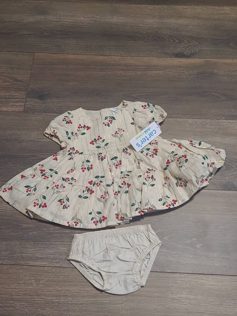 Carter's NEW 2pc Cotton Diaper Cover Cherry Print Holiday Size Newborn NWT
